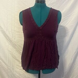 Mudd Deep Burgundy Lace Trim Blouse